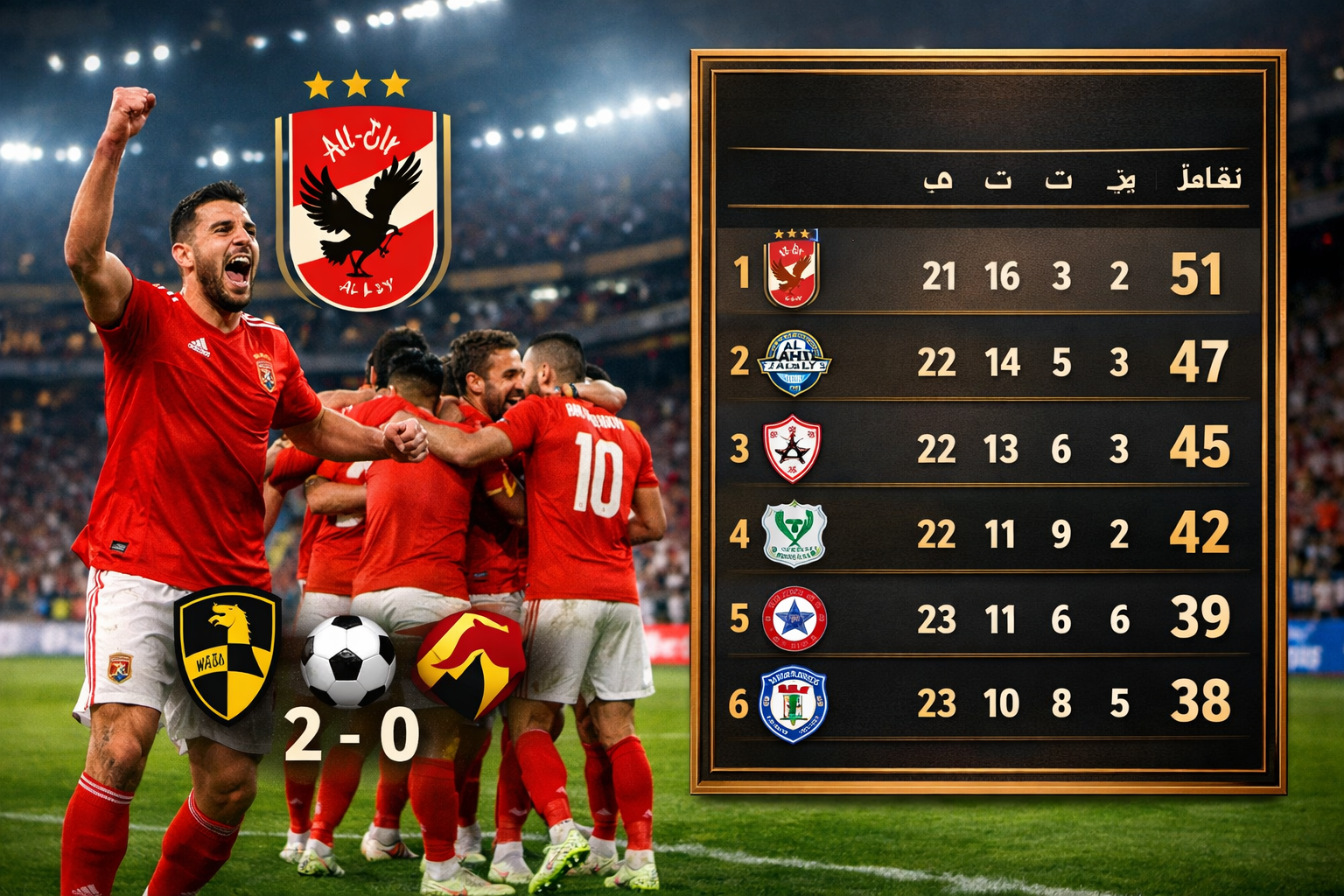 ترتيب الدوري المصري الممتاز بعد فوز الأهلي على وادي دجلة