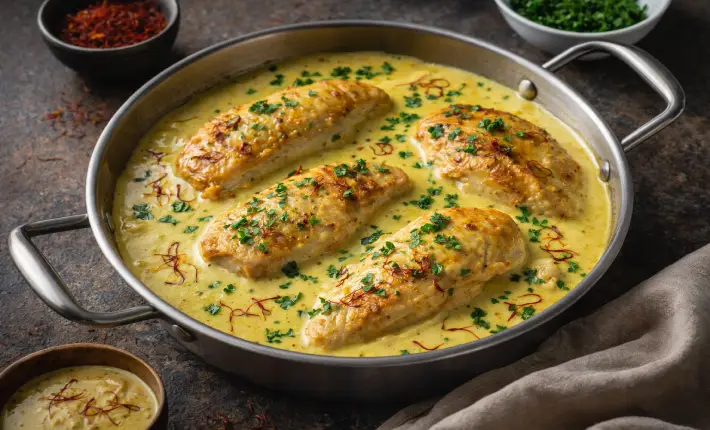 دجاج بكريمة الزعفران… وصفة راقية بطعم متوازن وخطوات دقيقة